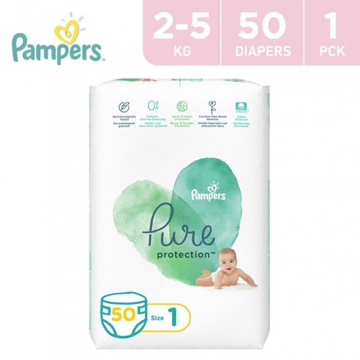 Pampers Pure Protection Diapers Size 1 (2 - 5 kg) 50 Diapers - delivered by Taw9eel Fast