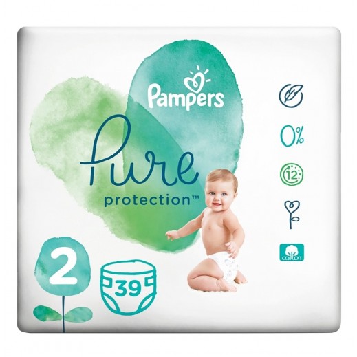 Pampers Pure protection Diapers Size 2 (4-8 Kg) 39 Pieces - delivered by Taw9eel Fast
