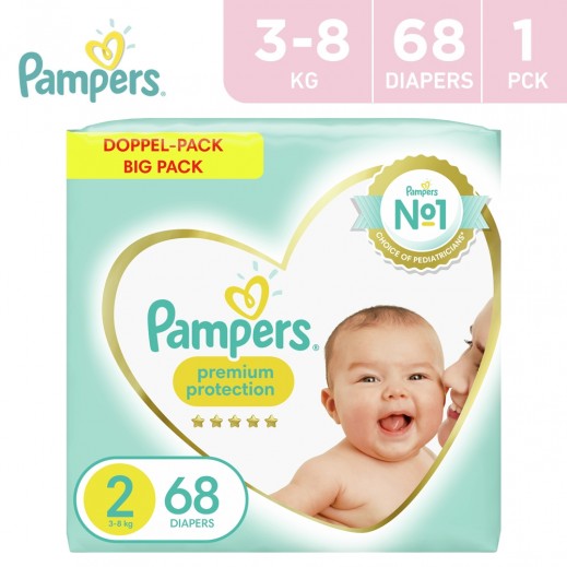 Pampers Premium Protection Size 2 ( 3-8 kg) Jumbo Pack (68 Diapers) - delivered by Taw9eel Fast