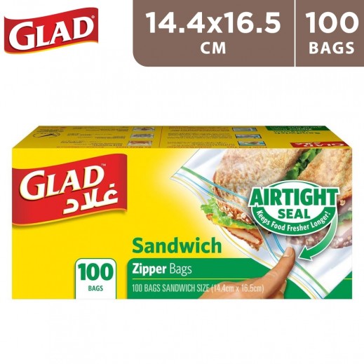 Glad Sandwich Zipper Bags 100 Bags - 14.4 cm x 16.5 cm - delivered by Taw9eel Fast