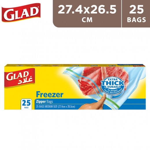 Glad Zipper Freezer 25 Bags 27.4 cm x 26.5 cm - delivered by Taw9eel Fast