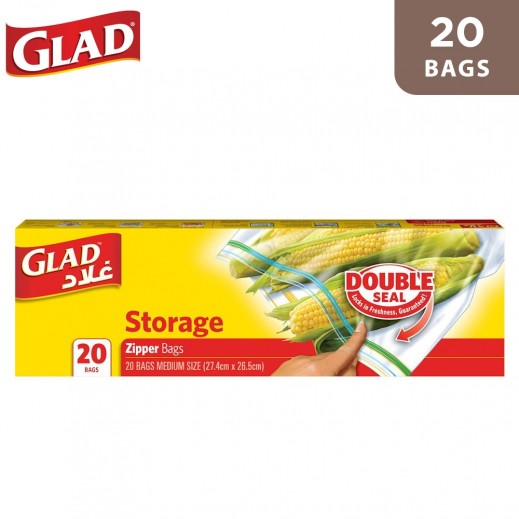 Glad Storage Transparent Zipper 20 Bags - 27.4 × 26.5 CM - delivered by Taw9eel Fast