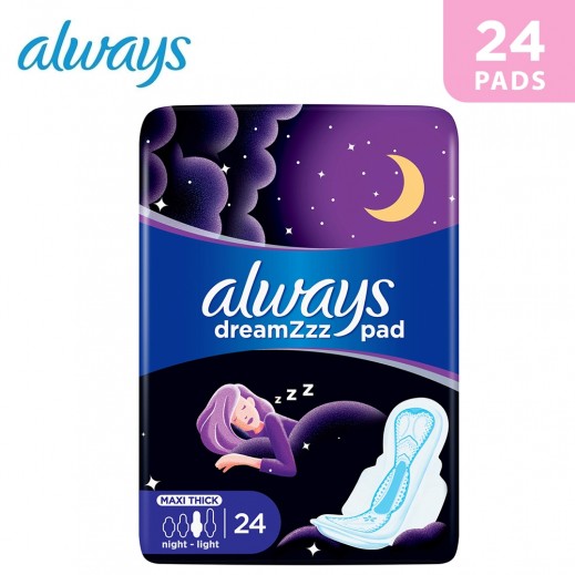 Always Dreamzz Pad Maxi Thick Night Light 24 Pads - delivered by Taw9eel Fast