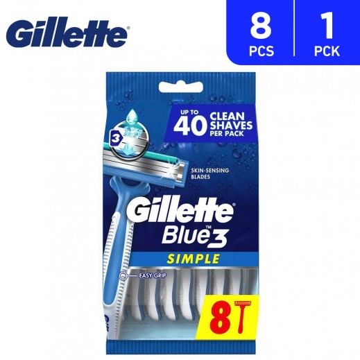 Gillette Blue Simple 3 Disposable Razor 8 Pieces - delivered by Taw9eel Fast