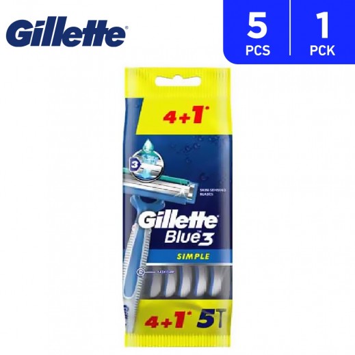 Gillette Blue Simple 3 Disposable Razor 4 + 1 Free Prom - delivered by Taw9eel Fast