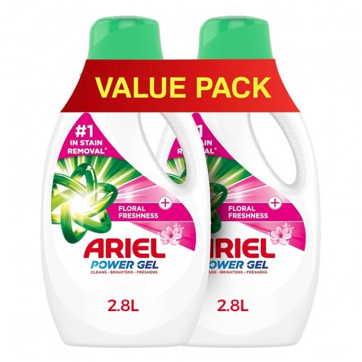 Ariel Floral Freshness Laundry Power Gel Detergent 2 x 2.8 L - delivered by Taw9eel Fast