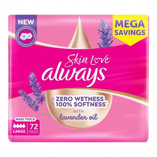 Always Skin Love Maxi Thick Large Pads with Lavender Oil 72 Pcs - delivered by Taw9eel Fast
