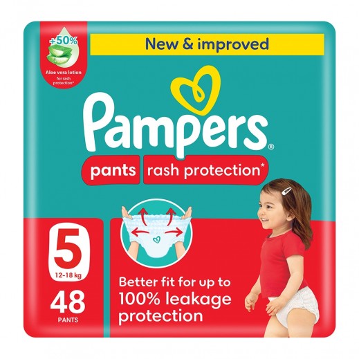 Pampers Rash Protection Size 5 Pant Diapers 12 -18 kg 48 Pcs - delivered by Taw9eel Fast