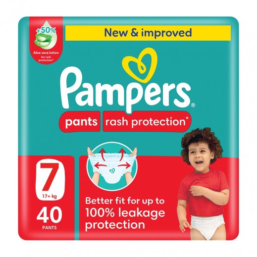 Pampers Rash Protection Baby Pants 40 Diapers Size 7 (17+ Kg) - delivered by Taw9eel Fast