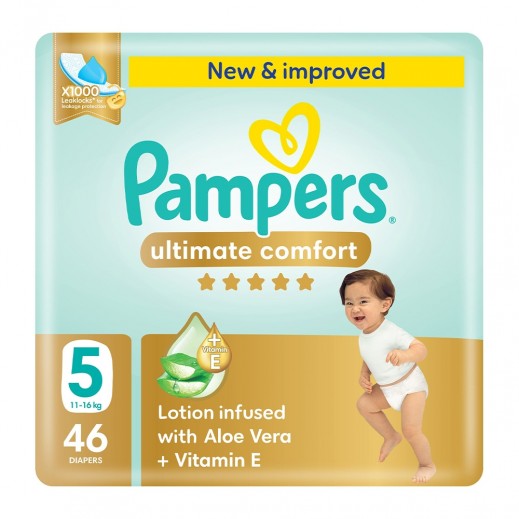 Pampers Baby Ultimate Comfort Size 5 Taped Diapers 11-16 kg 46 Pcs - delivered by Taw9eel Fast