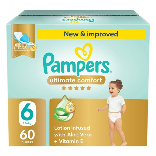 Pampers Ultimate Comfort Size 6 Diapers 13+ kg 60 Pcs - delivered by Taw9eel Fast