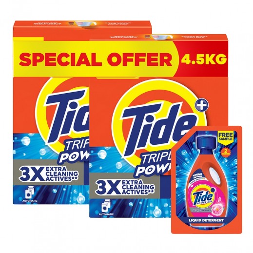 Tide Triple Power Automatic Original Laundry Powder 2 x 2.25 Kg + Tide Downy Floral Breeze Power Gel 300 ml
