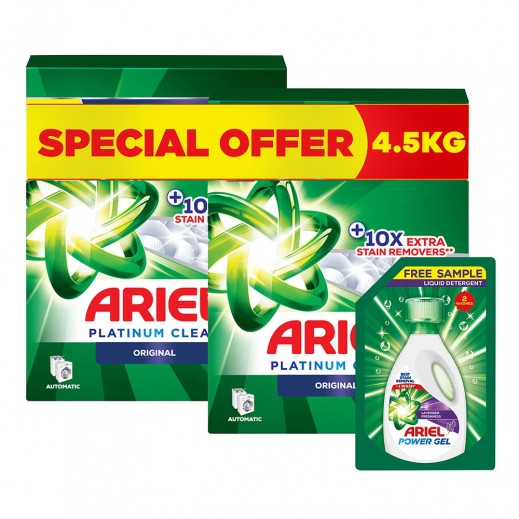 Ariel Automatic Original Laundry Powder 2 x 2.25 Kg + Ariel Lavender Freshness Power Gel 300 ml