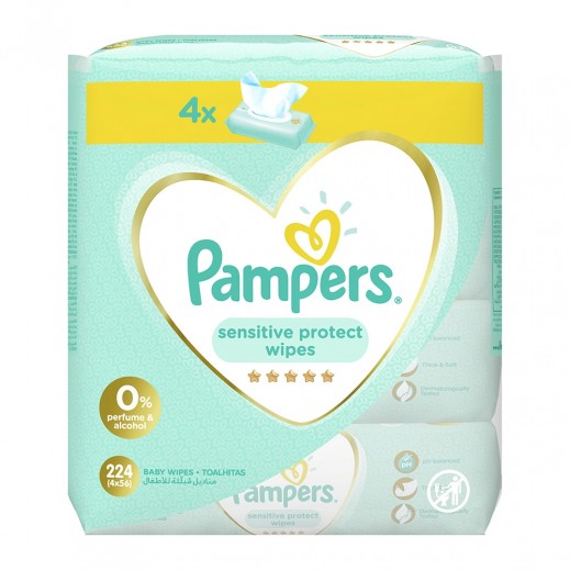 Pampers Sensitive Protect 56 Baby Wipes 4 Packs - delivered by Taw9eel Fast