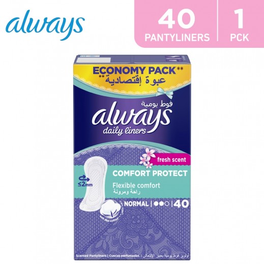 Always Daily Liners Comfort Protect Fresh Scent Normal Panty Liners - 40 Liners 