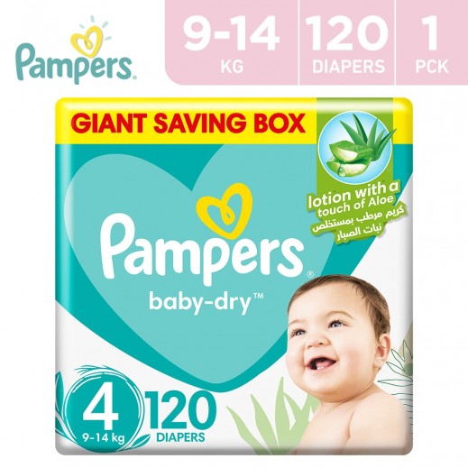 Pampers Baby-Dry Aloe Vera 120 Diapers Size 4 (9-14 kg)  - delivered by Taw9eel Fast
