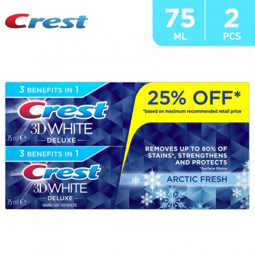 Crest 3D White Deluxe Arctic Fresh Toothpaste 2 x 75 ml  - delivered by Taw9eel Fast
