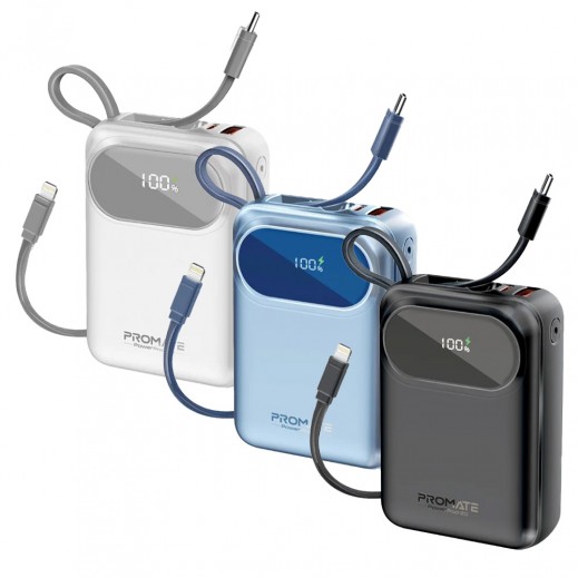 Promate 20000mAh SuperSpeed 35W Power Bank With Built-In USB-C & Lightning Cable