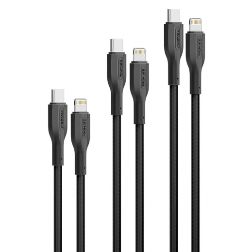 Promate 27W High Tensile Strength USB-C to Lightning Cable Kit 3 Pieces - delivered by Taw9eel Fast
