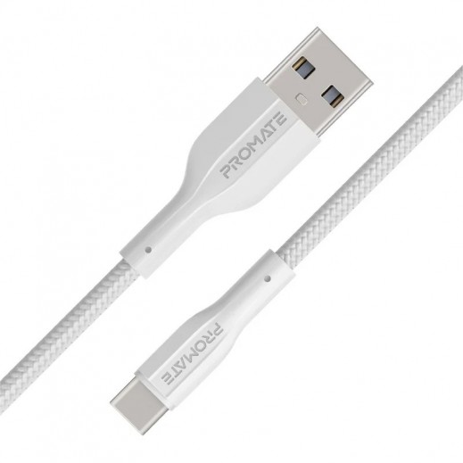 Promate Flexible Data and Charge USB-C Cable - White - delivered by Taw9eel Fast