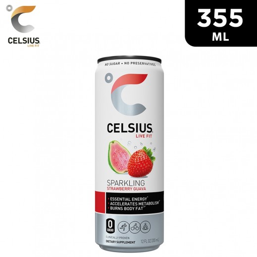 Celsius Gluten Free No Sugar Strawberry Guava Sparkling Drink Can 355 ml - delivered by Taw9eel Fast