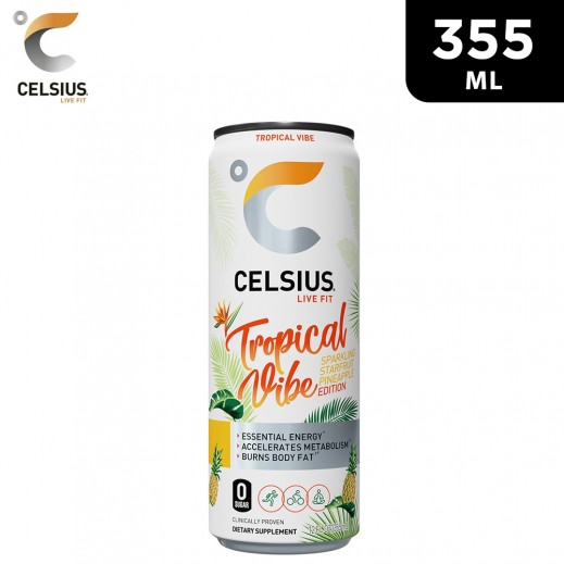 Celsius Gluten Free No Sugar Tropical Vibe Sparkling Drink Can 355 ml - delivered by Taw9eel Fast