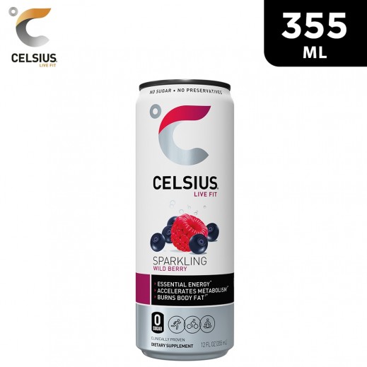 Celsius Gluten Free No Sugar Wild Berry Sparkling Drink Can 355 ml - delivered by Taw9eel Fast