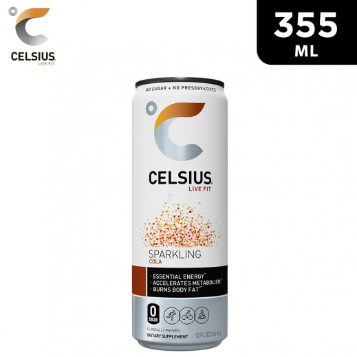Celsius Gluten Free No Sugar Cola Sparkling Drink Can 355 ml - delivered by Taw9eel Fast