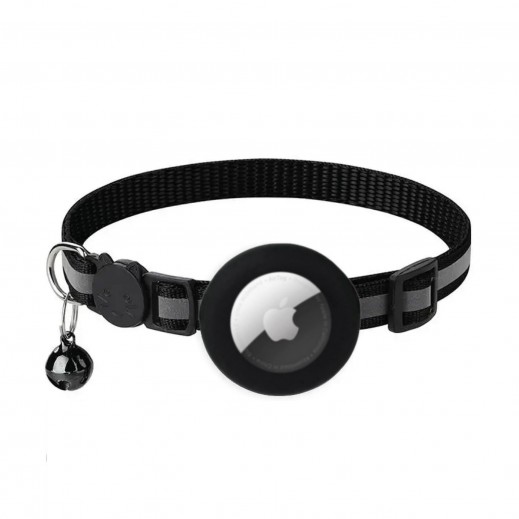 Airtag Reflective Cat Collar With Bell Black 