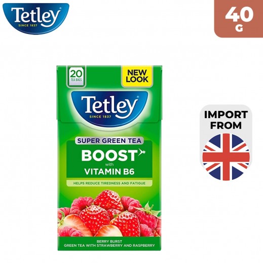 Tetley Boost Strawberry & Raspberry Super Green Tea 40 g - delivered by Taw9eel Fast