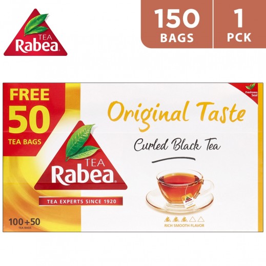 Rabea Tea Original Curled Black Tea 100 Teabags + 50 Teabags Free - delivered by Taw9eel Fast