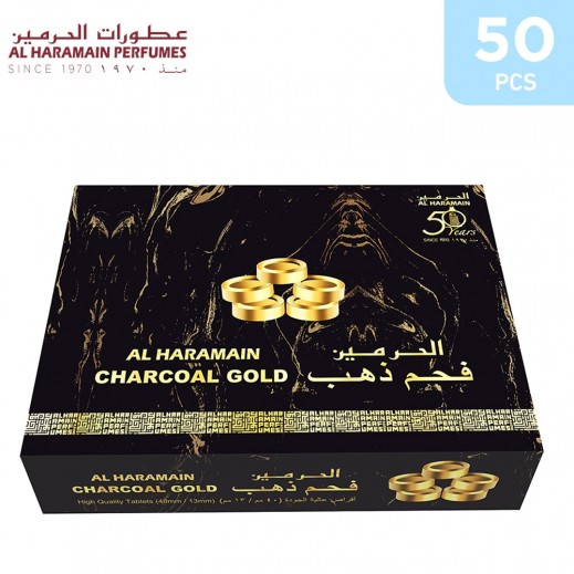 Al Haramain Charcoal Gold (Instant Burn) 50 pieces - delivered by Taw9eel Fast