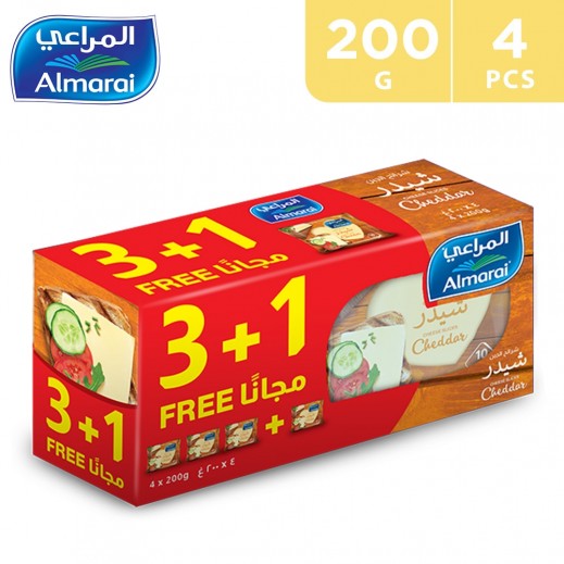 Almarai Full Fat Cheddar Cheese Slices 200 g (3+1 Free) - delivered by Taw9eel Fast