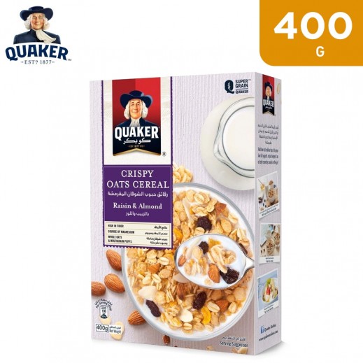 Quaker Raisin & Almond Crispy Oat Cereal 400 g - delivered by Taw9eel Fast