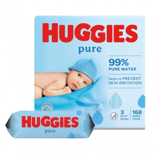 Huggies Pure Baby Wipes 99% Pure Water 56 x 3 Packs - delivered by Taw9eel Fast