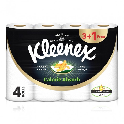 Kleenex 3 Ply Calorie Absorb Kitchen Towel Rolls 3 + 1 Free - delivered by Taw9eel Fast