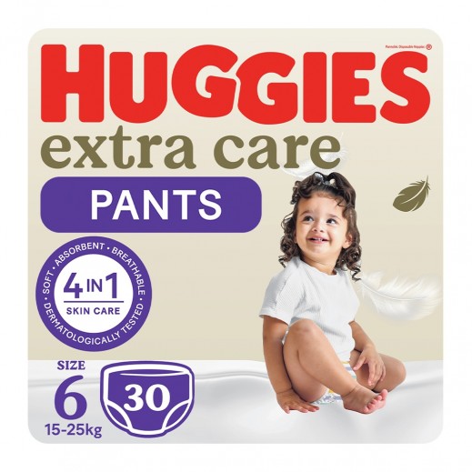 Huggies Extra Care Size 6 Pant Diapers 15-25 kg 30 Pcs - delivered by Taw9eel Fast