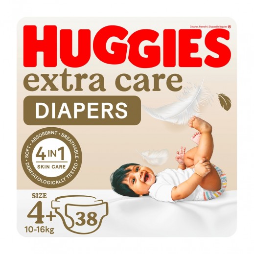 Huggies Extra Care Size 4+ Diapers 10-16 kg 38 Pcs - delivered by Taw9eel Fast