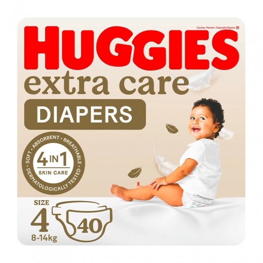 Huggies Extra Care Size 4 Diapers 8-14 kg 40 Pcs - delivered by Taw9eel Fast