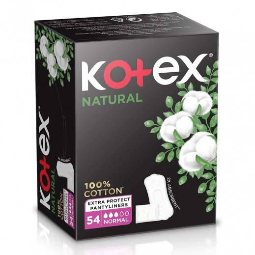 Kotex Natural 100% Cotton Extra Protect Normal Pantyliners 54 Pads