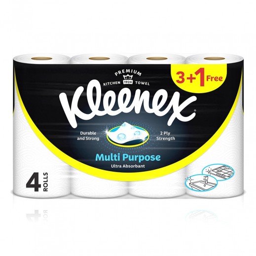 Kleenex 2 Ply Multipurpose Kitchen Towel Rolls 3 + 1 Free - delivered by Taw9eel Fast