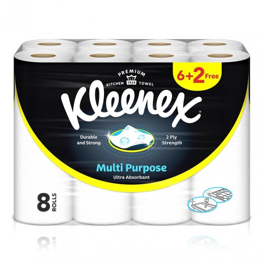 Kleenex 2 Ply Multipurpose Kitchen Towel Rolls 6 + 2 Free - delivered by Taw9eel Fast