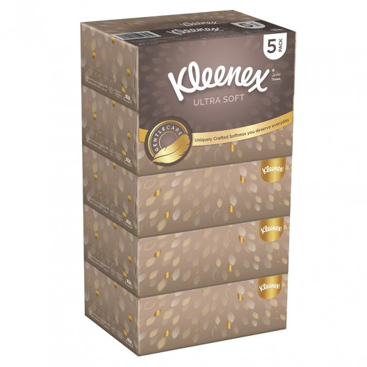 Kleenex Ultra Soft 3 Ply Facial Tissues 96 Sheets 5 Boxes - delivered by Taw9eel Fast