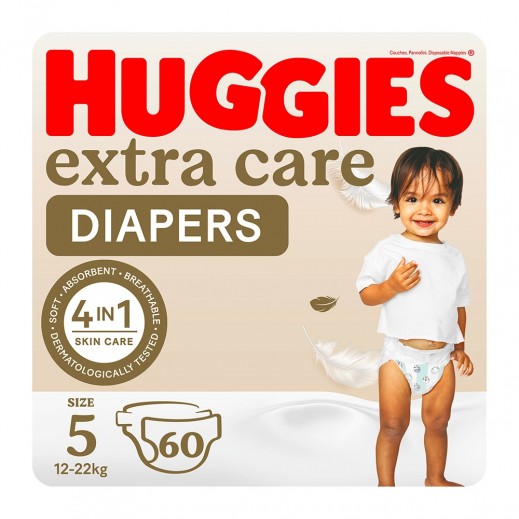 Huggies Extra Care Size 5 Diapers 12-22 kg 60 Pcs - delivered by Taw9eel Fast