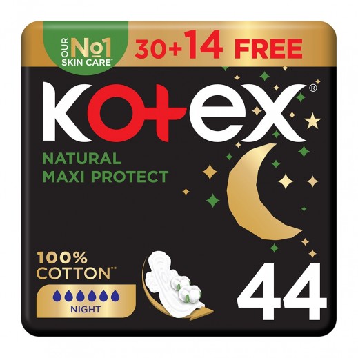 Kotex Natural Maxi 100% Cotton Pad Overnight 44 Pads - delivered by Taw9eel Fast