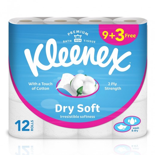 Kleenex Dry Soft Toilet Tissue Paper 2 Ply 200 Sheets 9 + 3 Free - delivered by Taw9eel Fast
