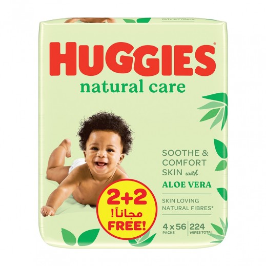 Huggies Natural Baby Wipes Aloe Vera 4×56 Wipes - delivered by Taw9eel Fast