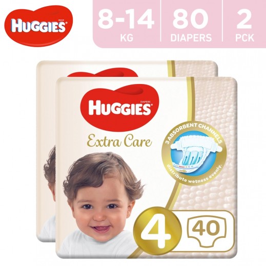 Huggies Extra Care Size 4 (8 -14 kg) Value Pack 2×40 Diapers - delivered by Taw9eel Fast