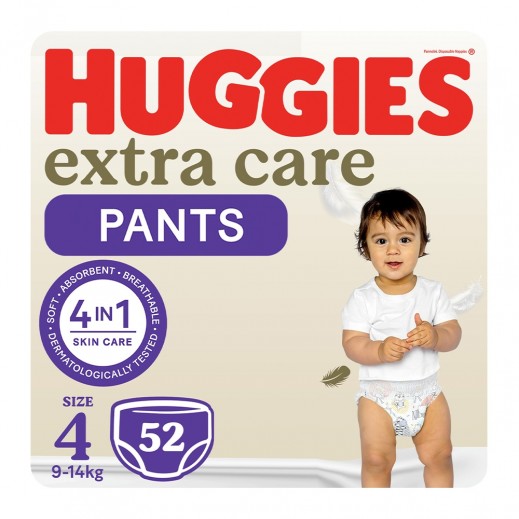Huggies Extra Care Size 4 Pant Diapers 9-14 kg 52 Pcs - delivered by Taw9eel Fast