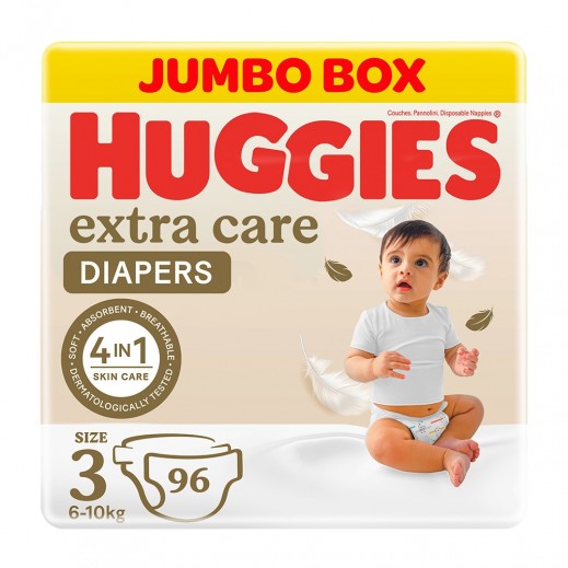 Huggies Extra Care Size 3 (6-10 kg) Jumbo Box 96 Diapers - delivered by Taw9eel Fast